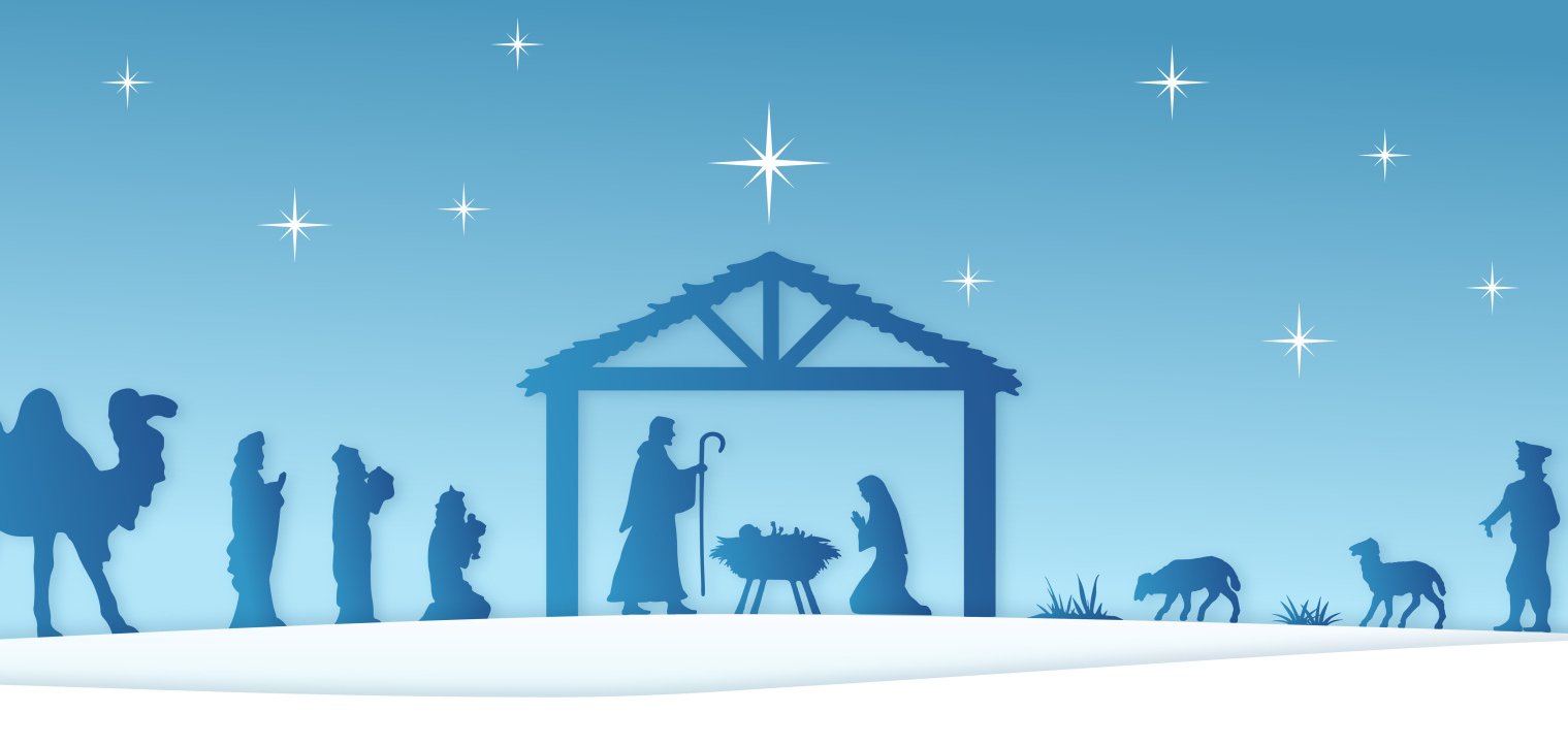 Blue Christmas Nativity scene banner background. Vector illustration.