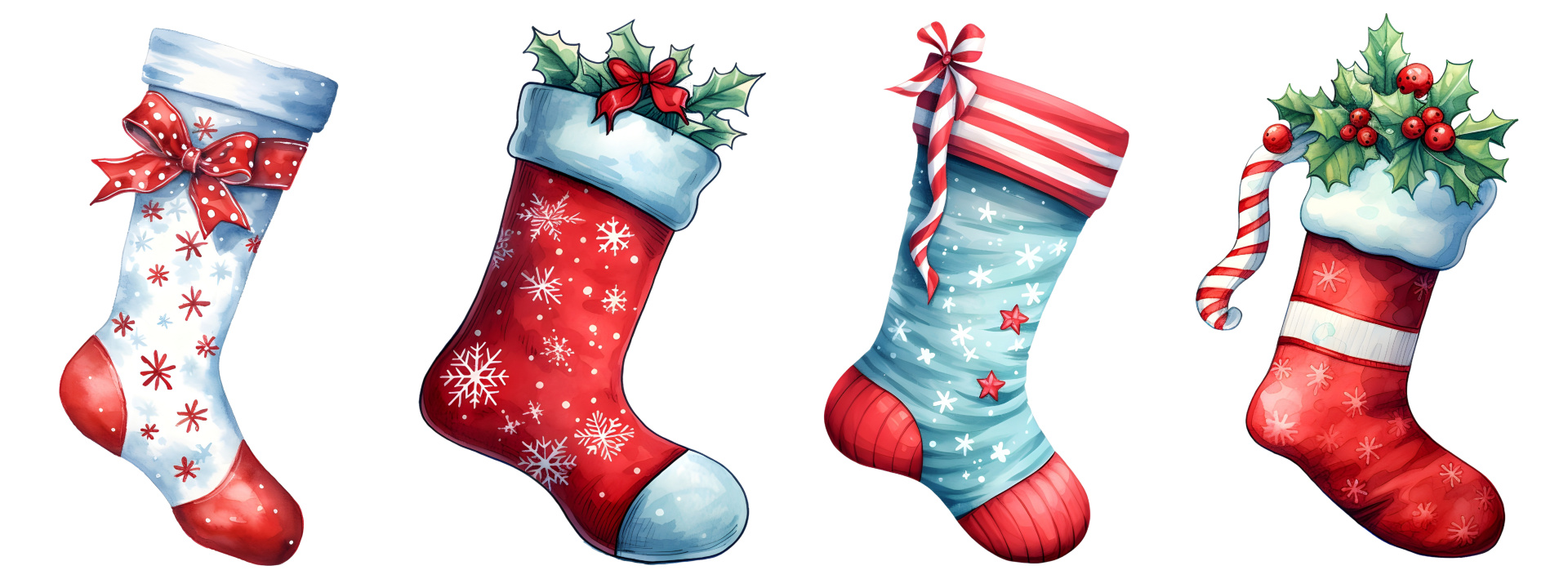 Watercolor christmas socks, ai generative
