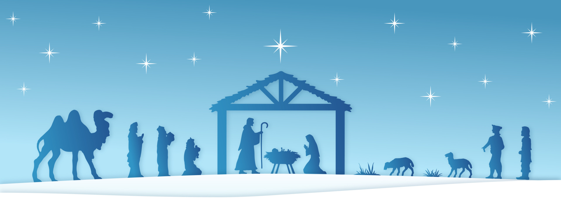 Blue Christmas Nativity scene banner background. Vector illustration.