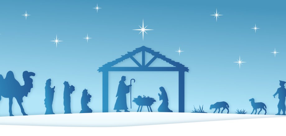 Blue Christmas Nativity scene banner background. Vector illustration.