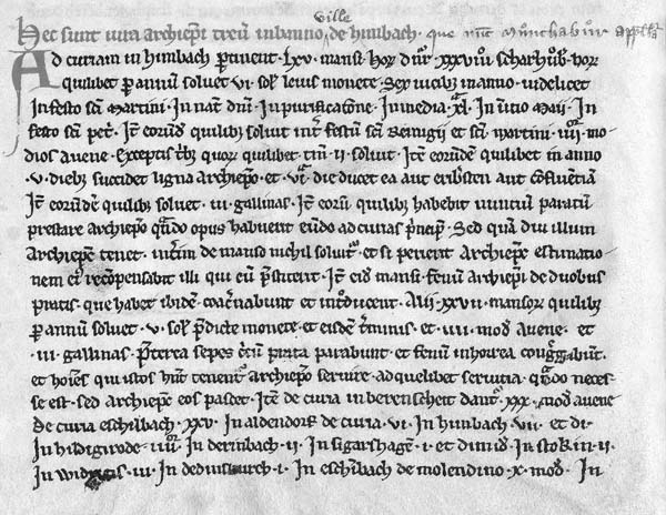 Ausschnitt aus der Urkunde der Kurtrierer Erzbischöfe aus dem Jahr 1211. Das Original wird im Landeshauptarchiv Koblenz aufbewahrt.